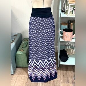 I.N. Studio Blue and White Chevron Maxi Skirt